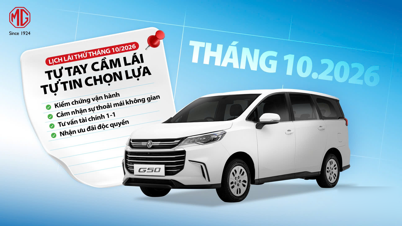 Lái thử MG tháng 10/2026: lịch trải nghiệm và các dòng xe trên toàn quốc